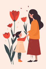 vector illustration with her kid flowers background