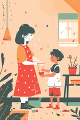 vector illustration with her kid flowers background