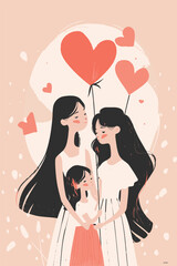 vector illustration mother with her kid flowers background
