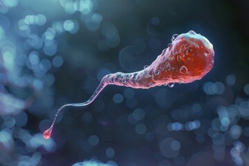 Detailed close-up of a sperm cell, microscopy view. - obrazy, fototapety, plakaty