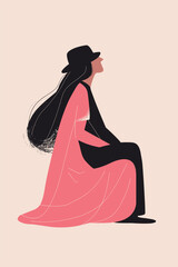 vector line art of mother and kid with flowers background