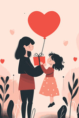 vector illustration with her kid flowers background