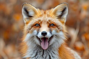 Naklejka premium Cheeky Fox With a Playful Tongue Twist. Concept Wildlife Photography, Humorous Animal Moments, Whimsical Fox Portraits, Funny Animal Expressions