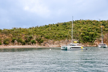 Tortola, British Virgin Islands - March 27, 2024: Boats and sights from the waters around Norman...