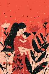 vector illustration with her kid flowers background