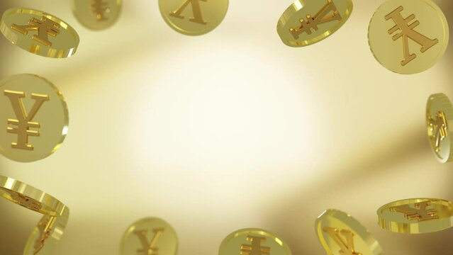 金色の日本円マーク硬貨に囲まれたフレームの背景ループ動画