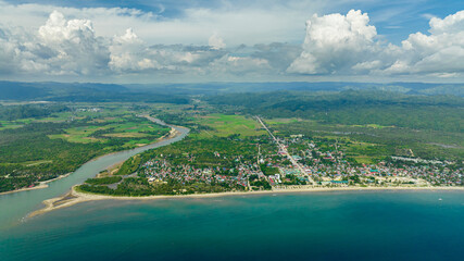Aerial drone of town Sipalay on the island of Negros. Philippines.