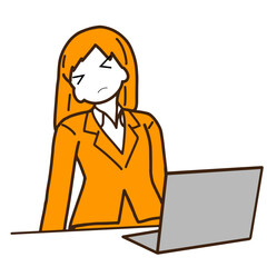 パソコンの仕事に疲れたビジネスウーマンのイラスト