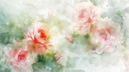 A beautiful abstract background illustration with watercolor roses and peonies in pastel colors