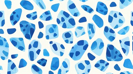 A seamless pattern of small blue shapes on a white background. A vibrant color scheme, simple
