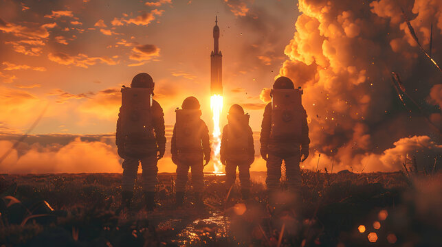 Children gazing up in wonderment, their imaginations ignited by the spectacle of SpaceX's launch, fostering a new generation of aspiring scientists and explorers