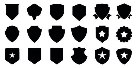  Beautiful set of shields silhouettes. Black badges shape label collection for military, police, soccer and others. 
 - obrazy, fototapety, plakaty