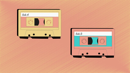 Fototapeta na wymiar Illustration of cassette tape retro vintage mixtape, 90s retro posters. Back in the 90s, 90s style background banner illustration. Side A and side B. Flat design