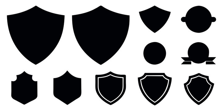  Beautiful set of shields silhouettes. Black badges shape label collection for military, police, soccer and others. 
