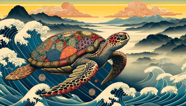  日本画（Japanese painting）／海亀（sea ​​turtle）