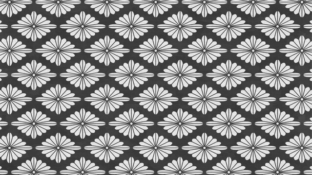 Japanese traditional flower motif "kikubishi" geometric abstract seamless pattern, vector graphic resources, 16:9 widescreen wallpaper / backdrop,