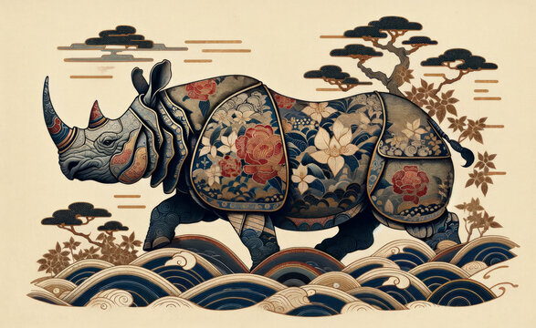 日本画（Japanese painting）／サイ（Rhinoceros）