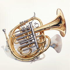 Obraz premium Watercolor Bugle, clipart Illustration, Generative Ai