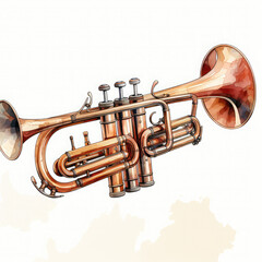 Fototapeta premium Watercolor Bugle, clipart Illustration, Generative Ai
