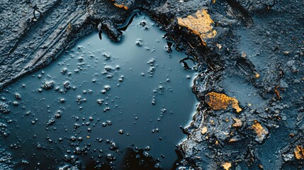 Background of gasoline in a puddle. Top view. AI generative. - obrazy, fototapety, plakaty