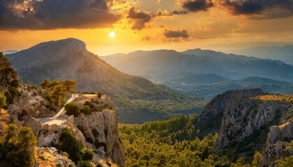 Obraz premium Sun glaring over the mountains