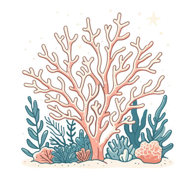 Staghorn coral hand drawn vector illustration