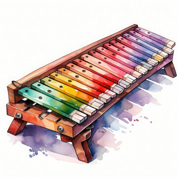 colorful xylophone watercolor style clip art preview