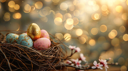 easter eggs in a nest - obrazy, fototapety, plakaty