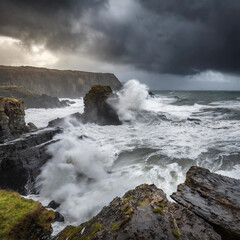 waves crashing on rocks