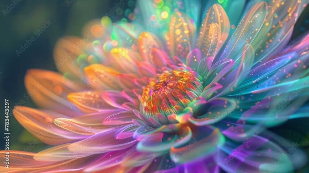 Poster rainbow petals exploding into a stunning display of psychedelic flower patterns.