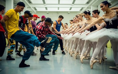 Hip Hop Dancers Battling Ballet Dancers, Cultural Exchange Concept