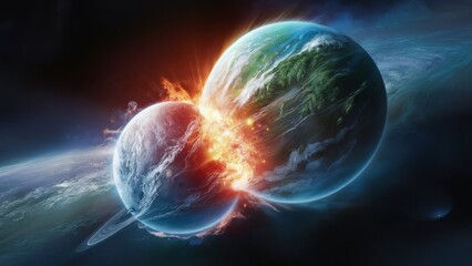 Planetary Collision in Space with Vivid Explosion