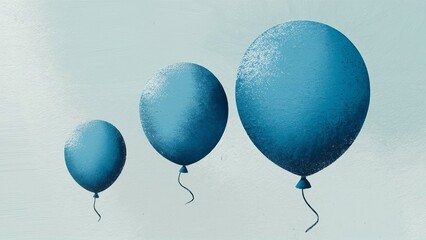 Three Textured Helium Floating Blue Balloons on Minimalistic Background, Boy Gender Reveal, Small , Medium and Large, Party Decor