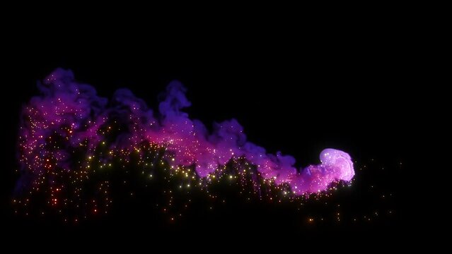 Magic purple smoke with sparks, fire, and sparkle