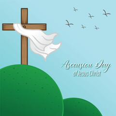 vector design of a cross and robe on a hill of clouds for greeting the ascension of Jesus the Messiah