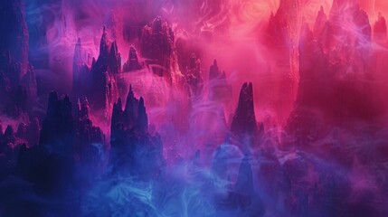 A mystical landscape made of neon vapor and smoky layers - obrazy, fototapety, plakaty
