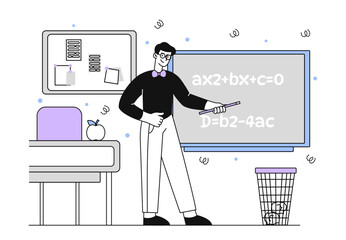 Teacher at classroom vector linear