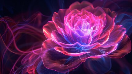 Magic rose, neon flower, abstract neon background.