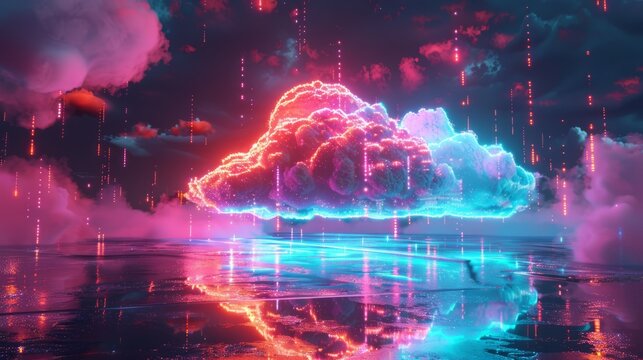 Smart cloud, neon background.