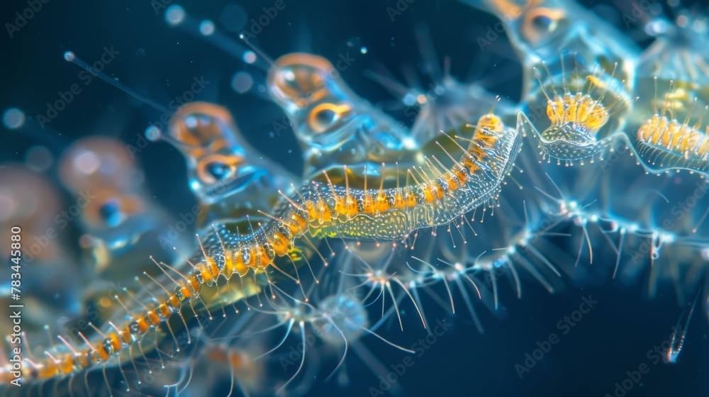 Poster an extreme closeup of a euglenoids flagellum highlighting its intricate structure and the tiny hairs