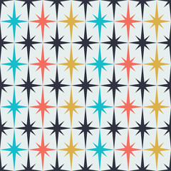 Mid Century Modern Vintage Hexagon Star Seamless Vector Repeat Pattern