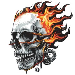 Art illustration skull with shading flame