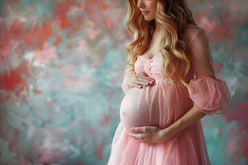 Serene Expectation: A Mother's Gentle Embrace. Concept Motherhood, Maternity Photography, Mother-Child Bond, Loving Embrace, Pregnancy Portrait