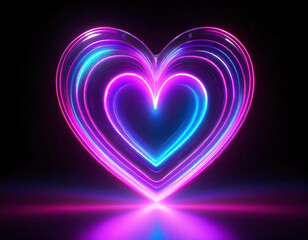 3d glow, bright heart neon color fluid, purple pink blue on a black background. - 783446699