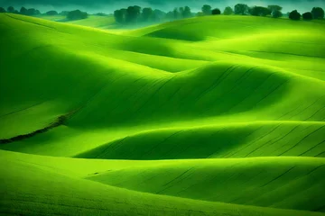 Wandcirkels plexiglas green field and leaves © Rizwan