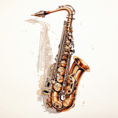 Naklejka premium Watercolor Saxophone, clipart Illustration, Generative Ai