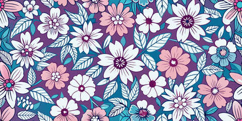 Fototapeta na wymiar Vector flowers seamless background. Pettern delicate flowers. Modern background with flowers. Blue flowers on a white background.