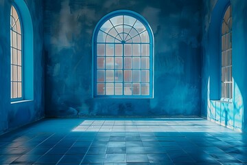 Obraz premium Blue Serenity: Soft Shadows in a Minimalist Space. Concept Blue Serenity, Soft Shadows, Minimalist Space