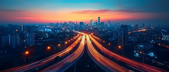 5G-Powered Smart City at Twilight: The Pulse of Modern Connectivity. Concept Smart City Technology, 5G Networks, Urban Development, Connectivity, Twilight Scenes - obrazy, fototapety, plakaty