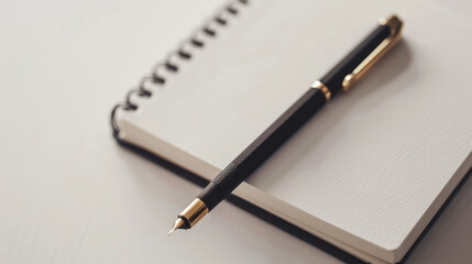 Naklejka premium A pen is placed on a white notebook